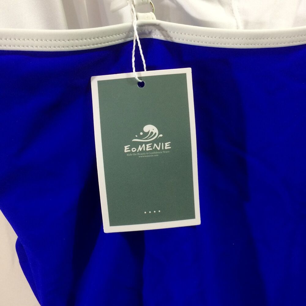 Eomenie Royal Blue One Piece Swimsuit White Trim Adjustable Straps Size Large - Picture 5 of 6